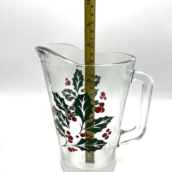 Vintage Crisa Glass Pitcher w/ 5 Glasses HOLLY'S & BERRIES - Picture 13 of 13